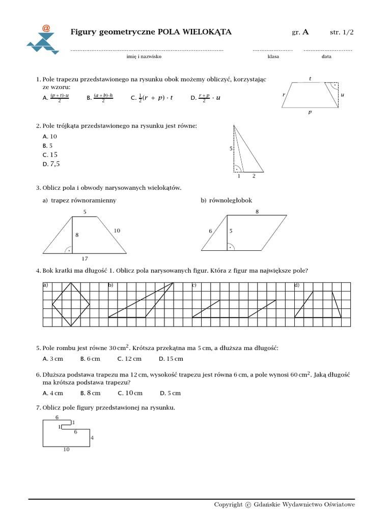 Pola Wielokątów Klasa 7 Sprawdzian Pdf