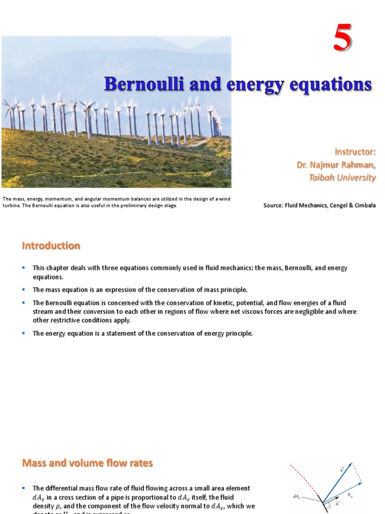 Bernoulli and Energy Equations in Fluid Mechanics | PDF | Fluid ...