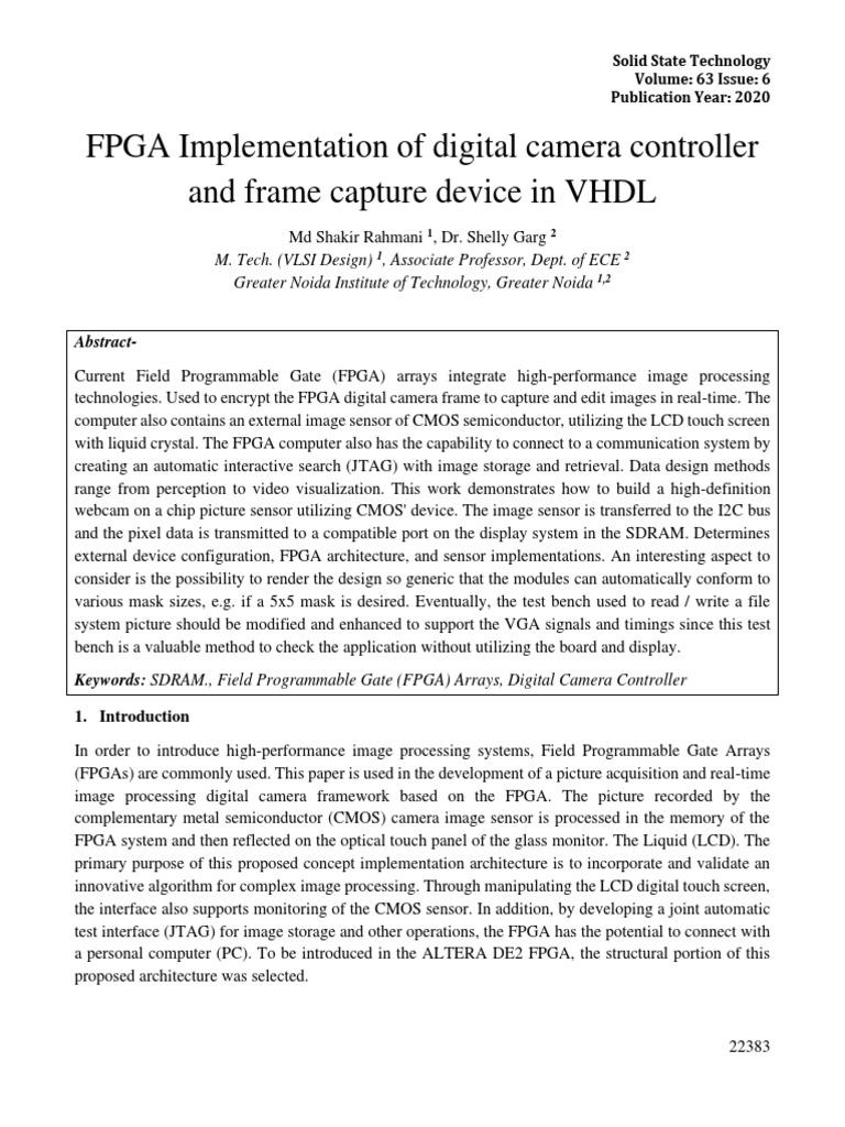 FPGA Implementation of Digital Camera Controller and Frame Capture