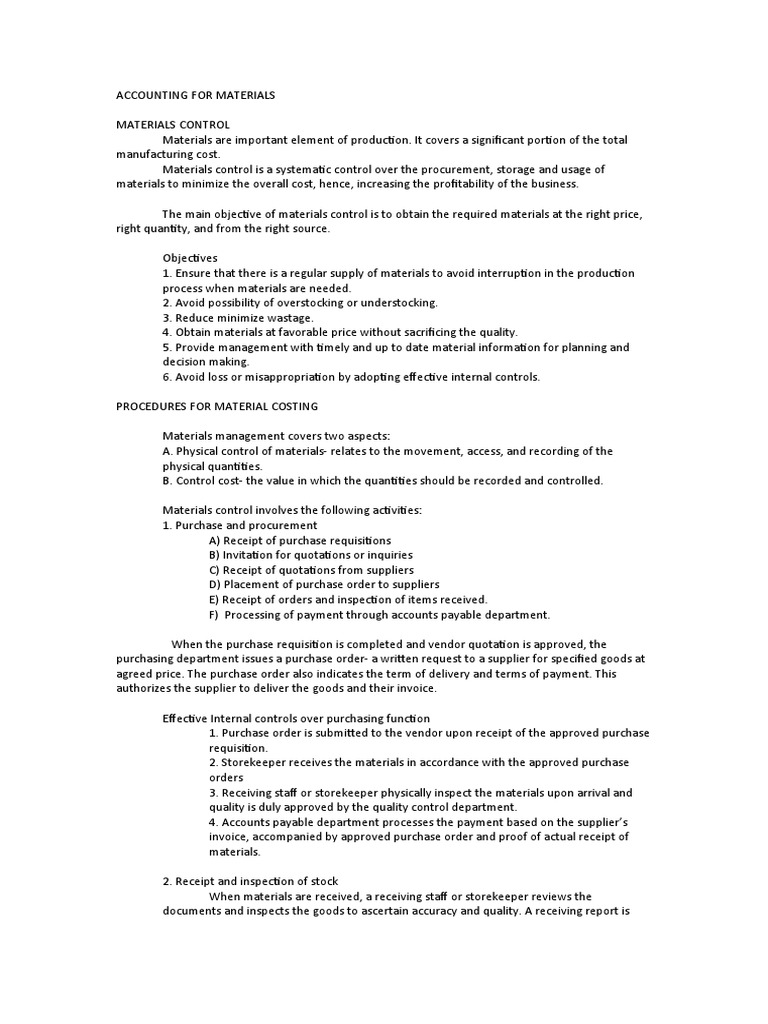 Materials Control and Cost Management | PDF | Inventory | Receipt
