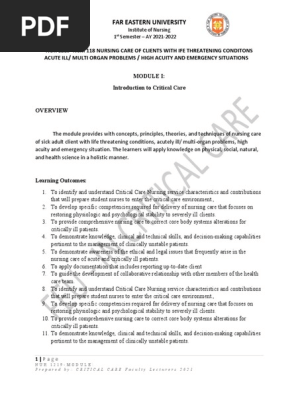 Introduction to Critical Care Handout