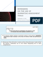 Reminders On The Use of Summative Assessment Tools: September 8, 2021 Schools Division of Pasig City