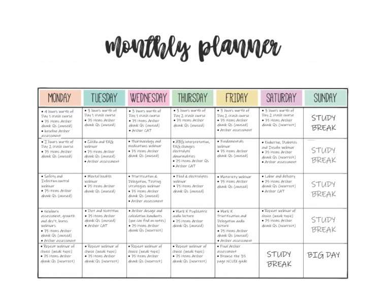 1 Month Study Calendar | PDF | Clinical Medicine | Diseases And Disorders