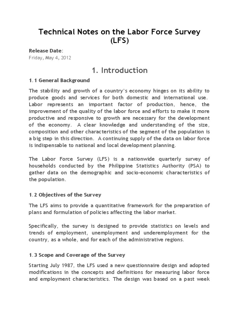 Technical notes on the labor force survey lfs release date