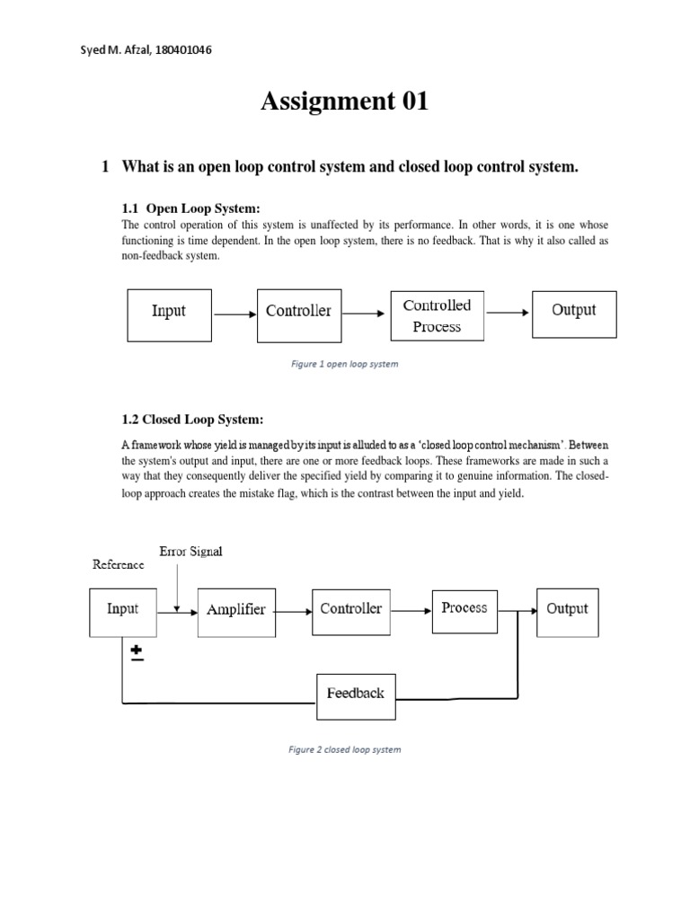 Assignment 01 1 What Is An Open Loop Control System and Closed Loop