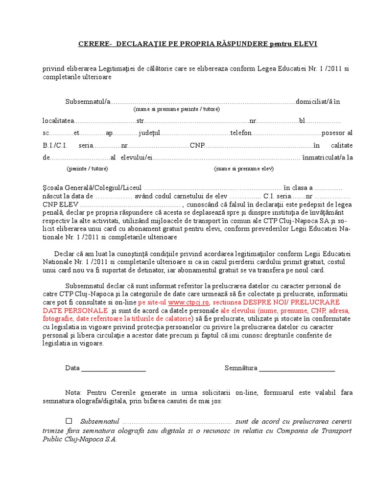 Cerere Emitere CARD ELEVI-2021-2022 | PDF