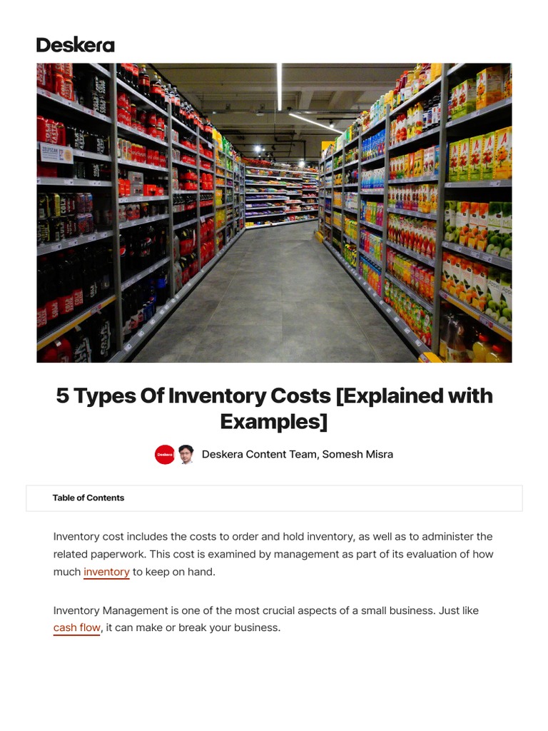 5 Types of Inventory Costs (Explained With Examples) PDF Inventory