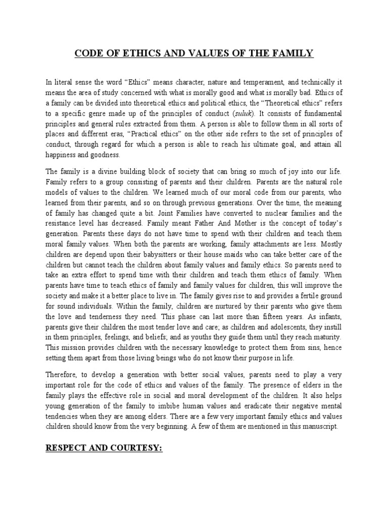 Code of Ethics and Values of The Family | PDF | Patience | Family