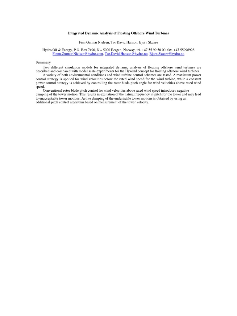 Dynamic Analysis of Floating Wind Turbines | PDF | Offshore Wind Power ...
