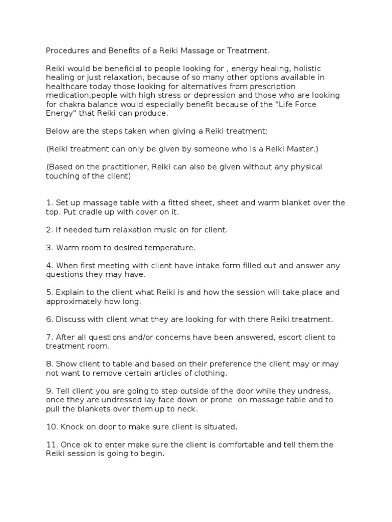 Reiki Massage Steps and Treatment PDF Massage Reiki