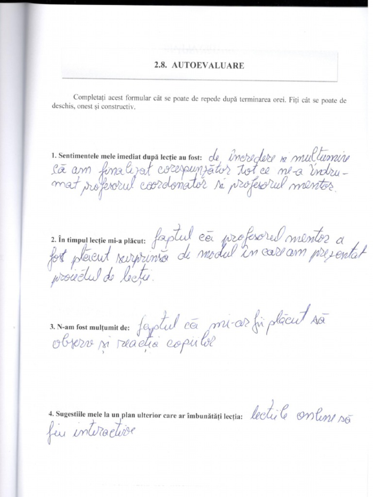 Autoevaluarea Proiect de Lectie de Proba Si Finala | PDF