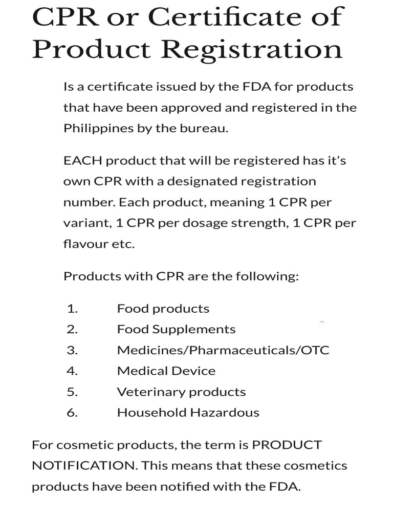 FDA Certificate of Product Registration | PDF | Drugs | Health Care