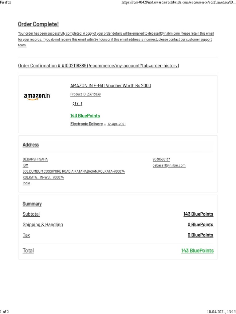 Order Confirmation # #I002118889 (/ecommerce/my-Account?tab Order ...