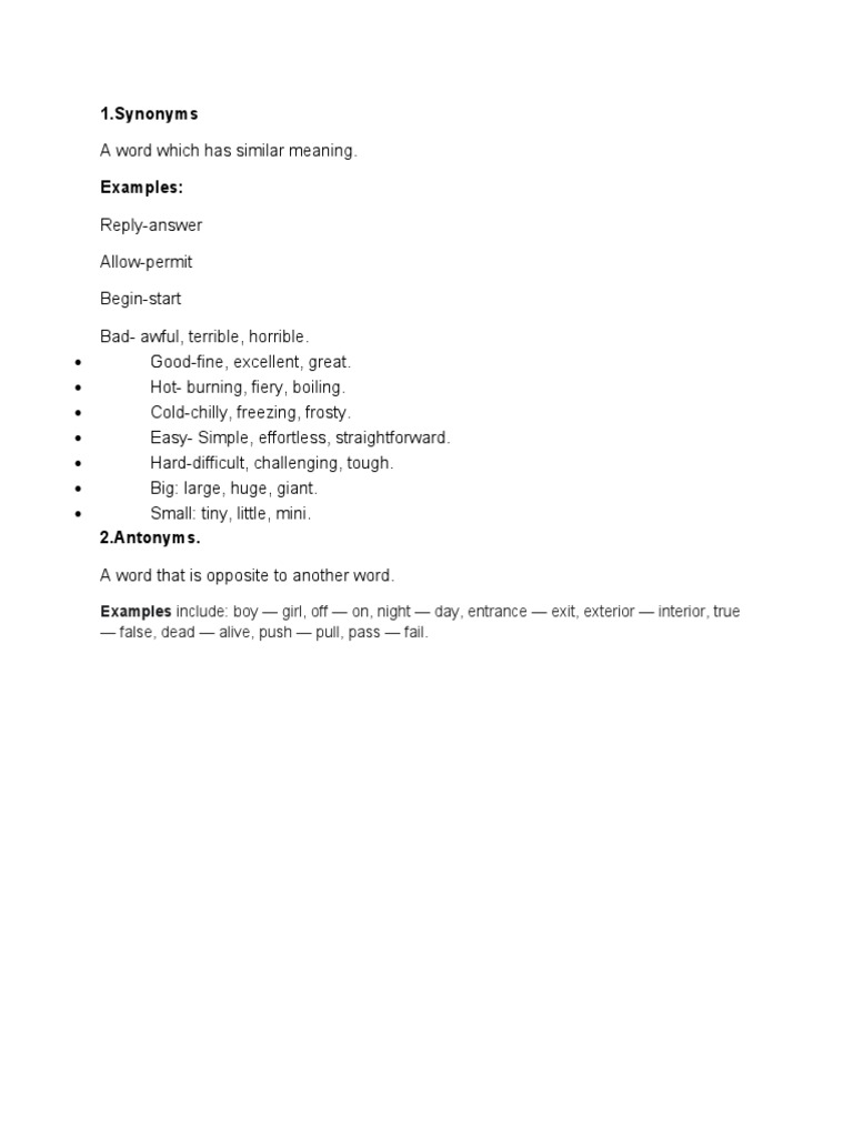 1.synonyms Examples Include Boy Girl, Off On, Night Day