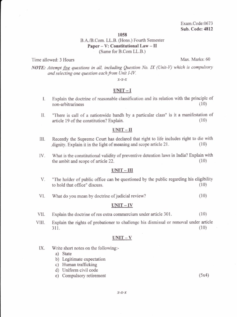 Constitutional Law II Exam Paper Guide | PDF | Government | Justice