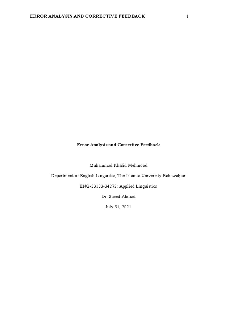 Error Analysis in Linguistic Learning | PDF | Second Language | Second ...