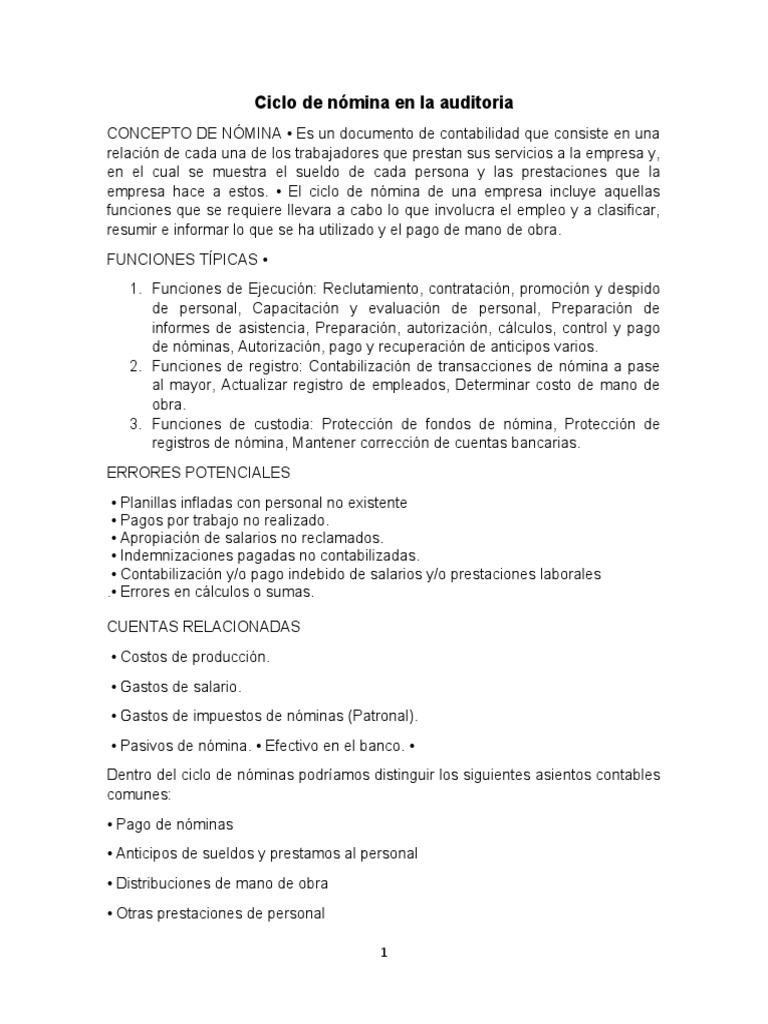 Ciclo de Nómina en La Auditoria | PDF | Contabilidad | Salario