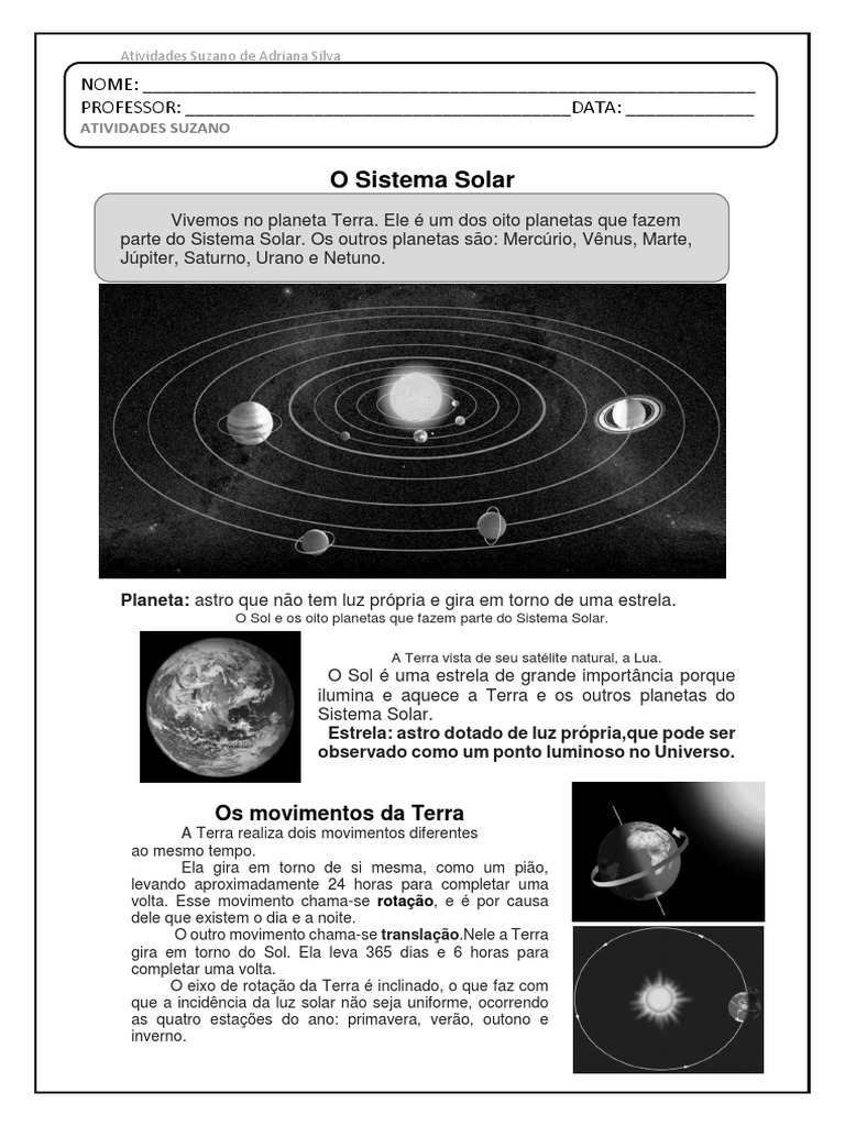 Sistema Solar e movimentos da Terra | PDF | Planetas | Sistema Solar