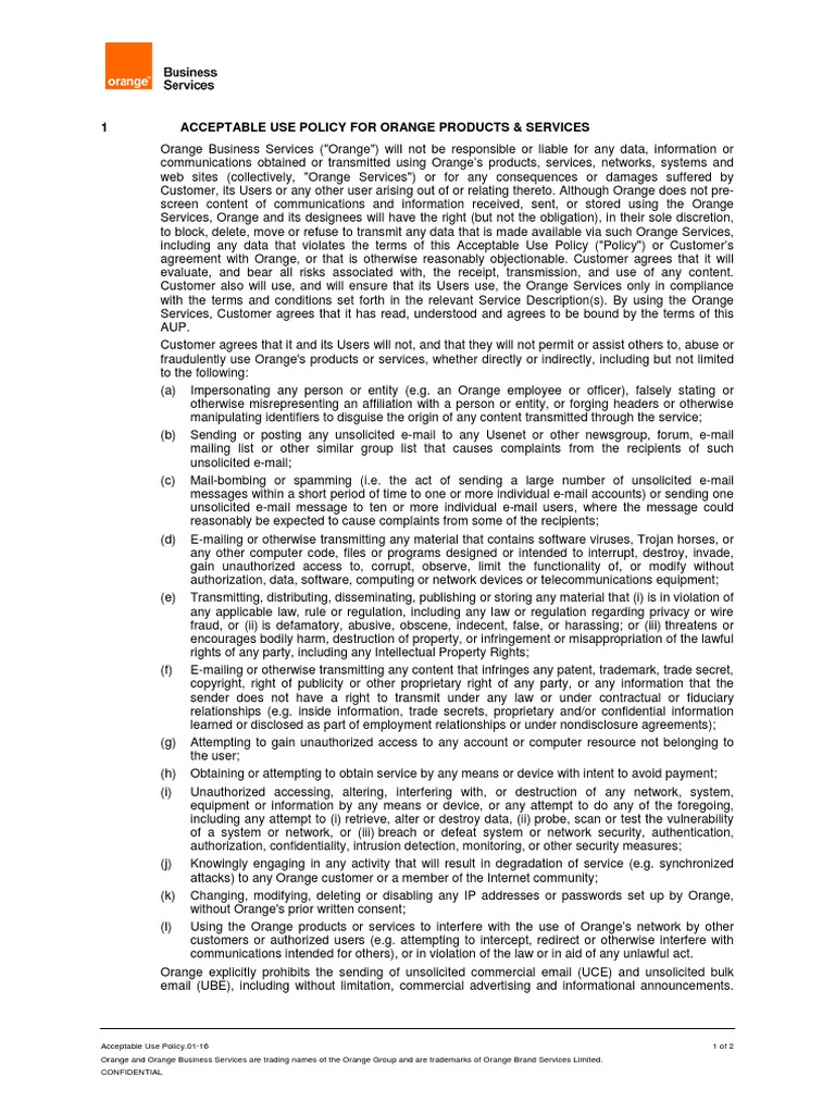 1 Acceptable Use Policy For Orange Products & Services | PDF | Email ...