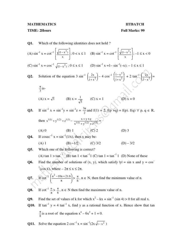 Trig Function For Iitjee PDF Sine Trigonometric Functions