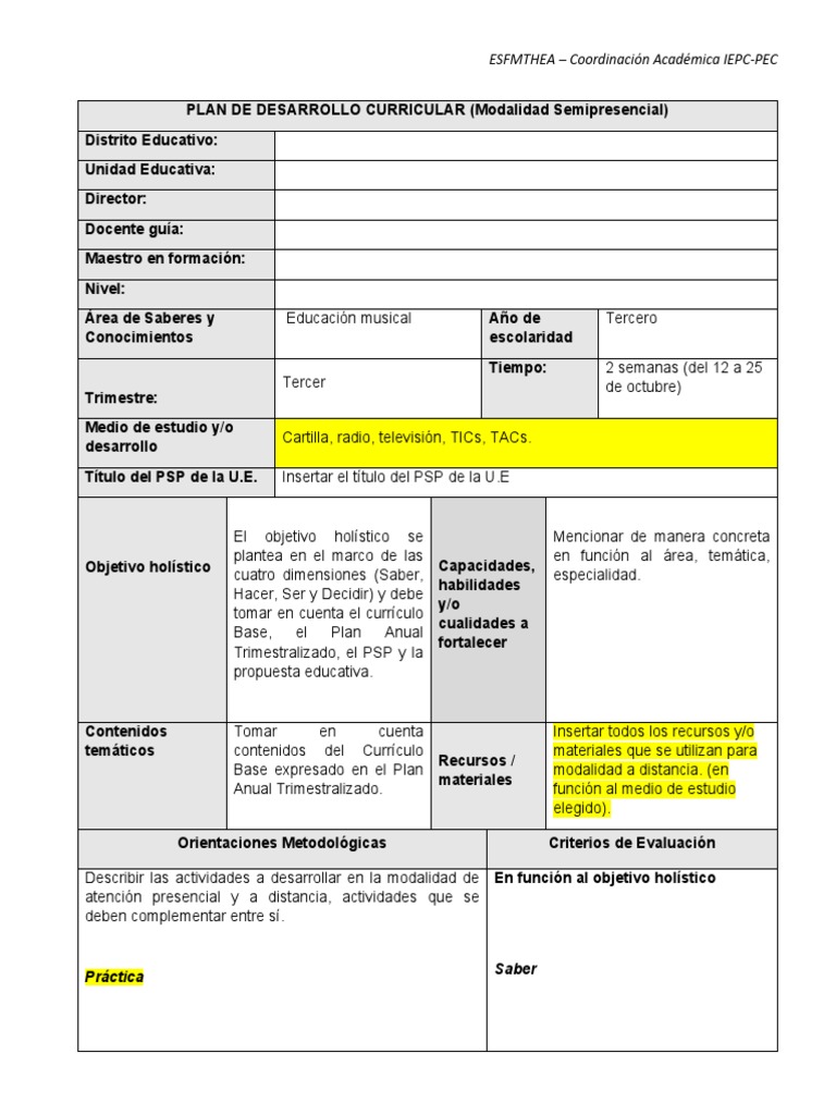 Formato PDC Semipresencial 2021 Esfmthea | PDF | Plan de estudios ...