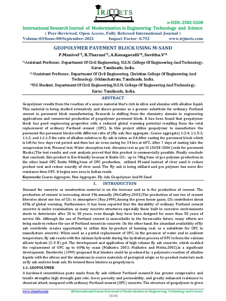 Geopolymer Pavement Blocks with M-Sand | PDF | Cement | Sodium Hydroxide