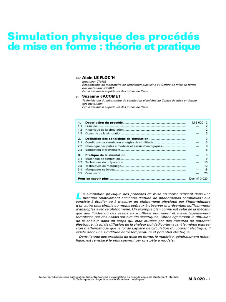 Simulation Physique Des Procédés de Mise en Forme Théorie Et Pratique ...