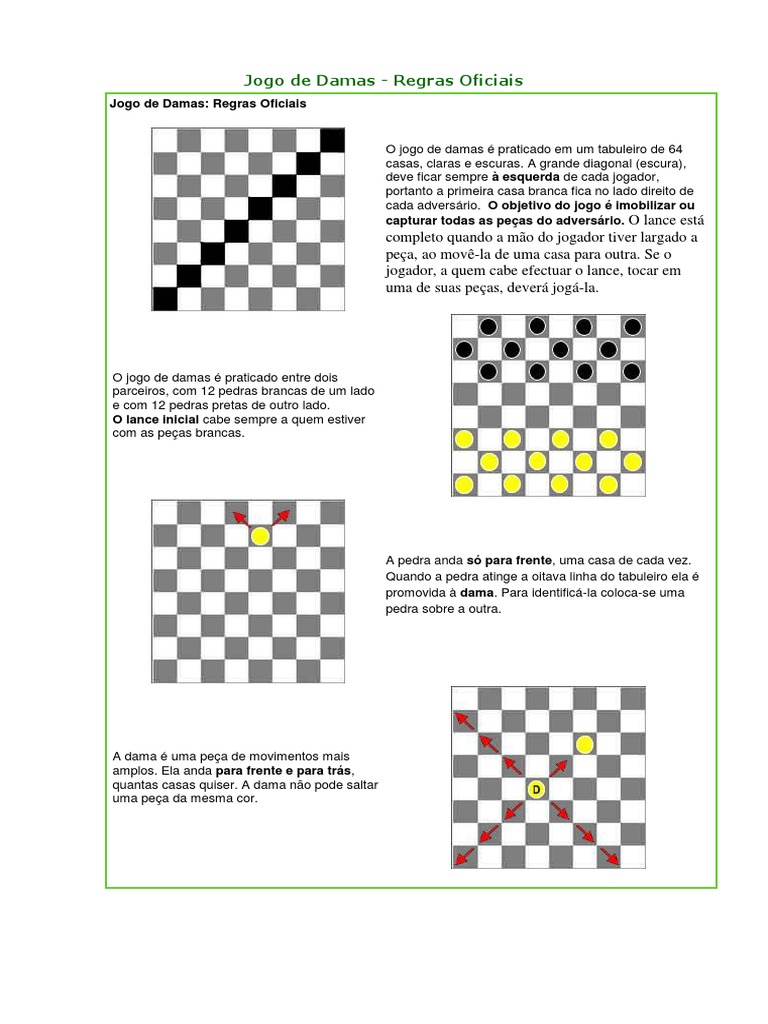 Regras completas do jogo de damas | PDF | Jogos de tabuleiro | Jogos