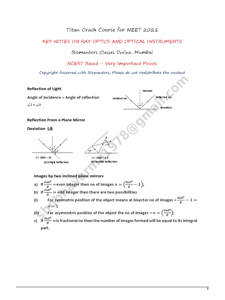 25 - Ray Optics and Optical Instruments - Keynotes | PDF | Refraction ...
