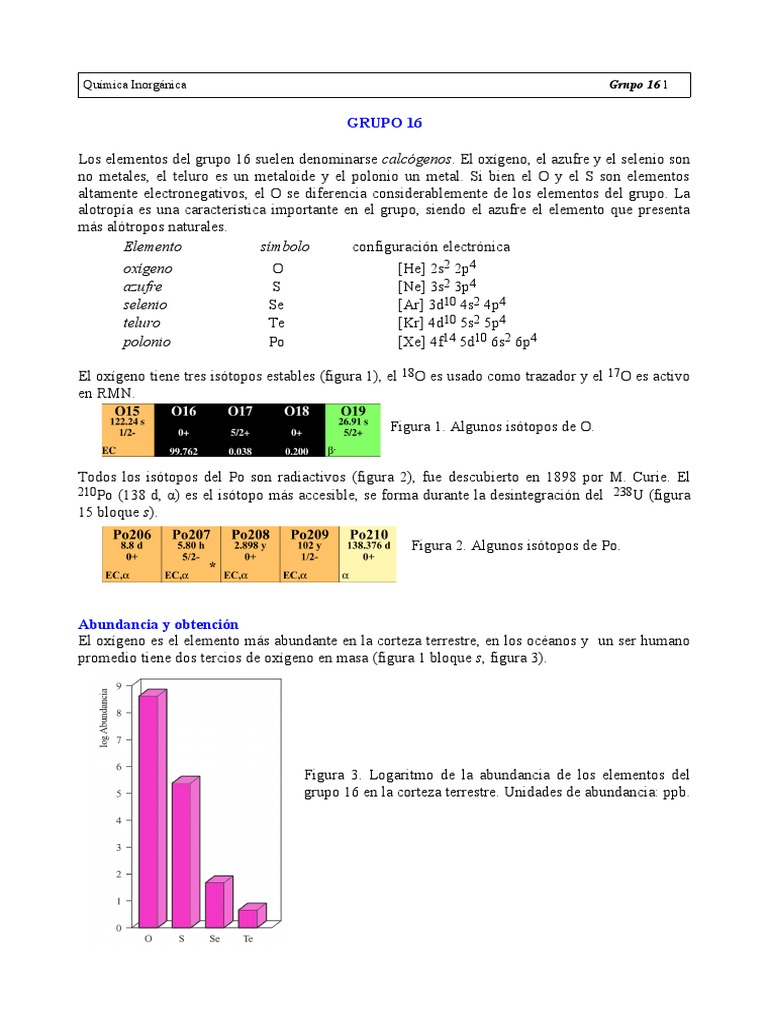 Propiedades y características de los calcógenos | PDF | Azufre | Enlace ...