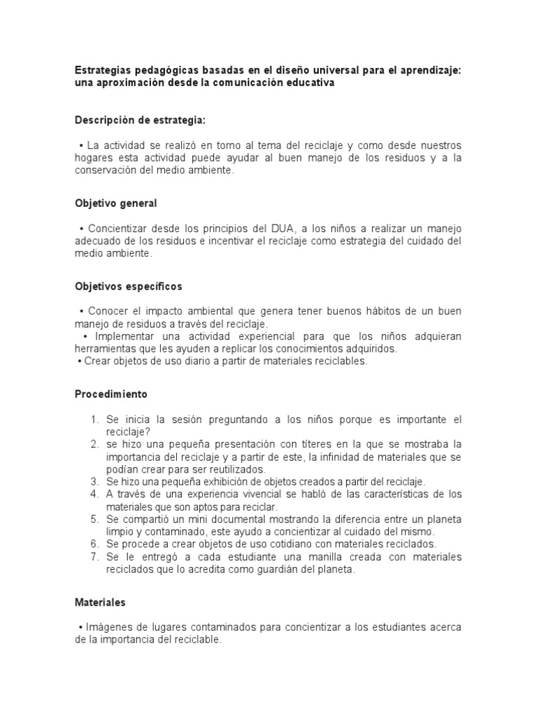 Estrategias Pedagógicas Basadas en El Diseño Universal para El ...