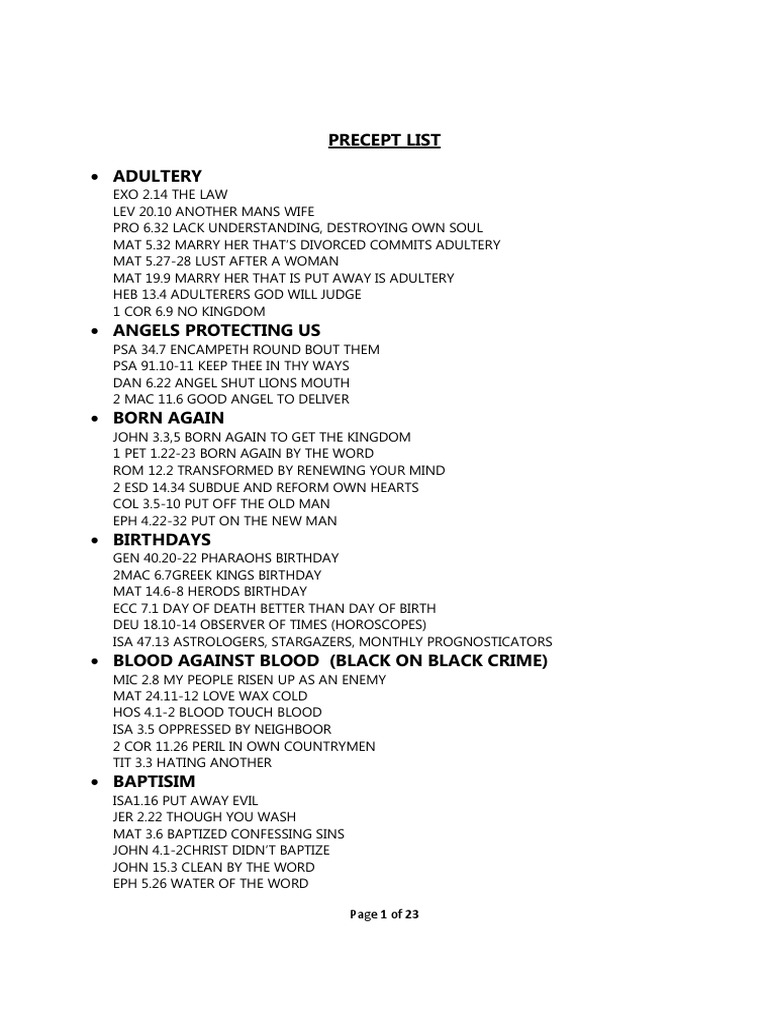 Precept List: 40 Biblical Principles for Living | PDF | Jesus | Prayer