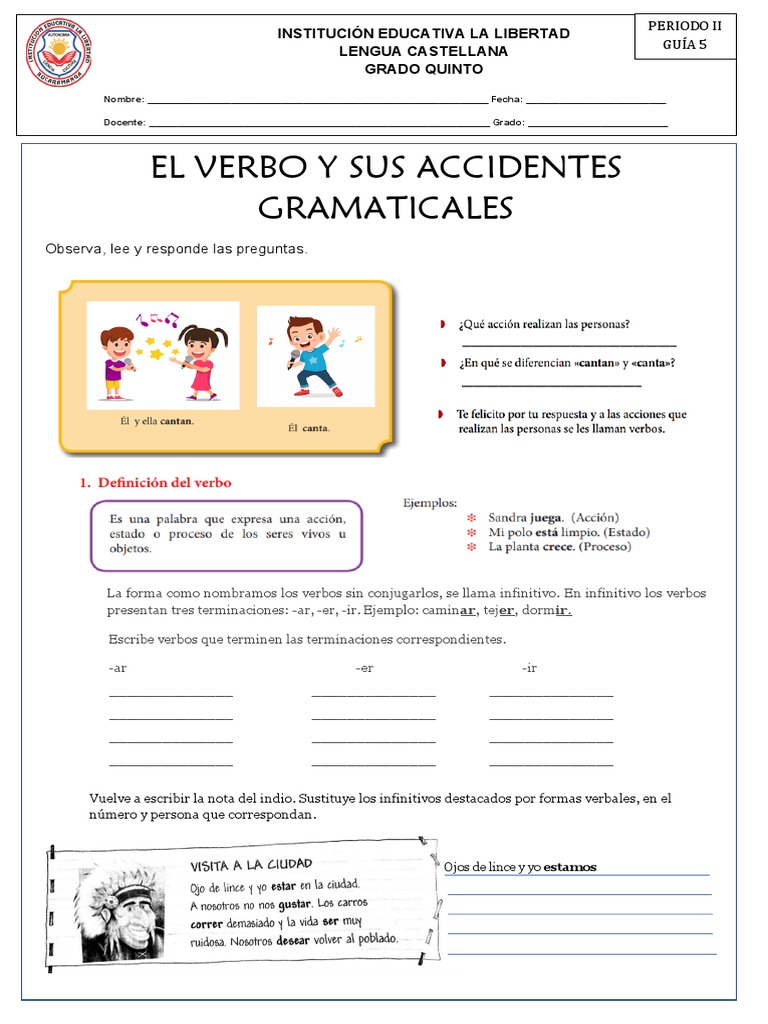 Accidentes del Verbo para Quinto Grado | PDF | Verbo | Mecánica del ...