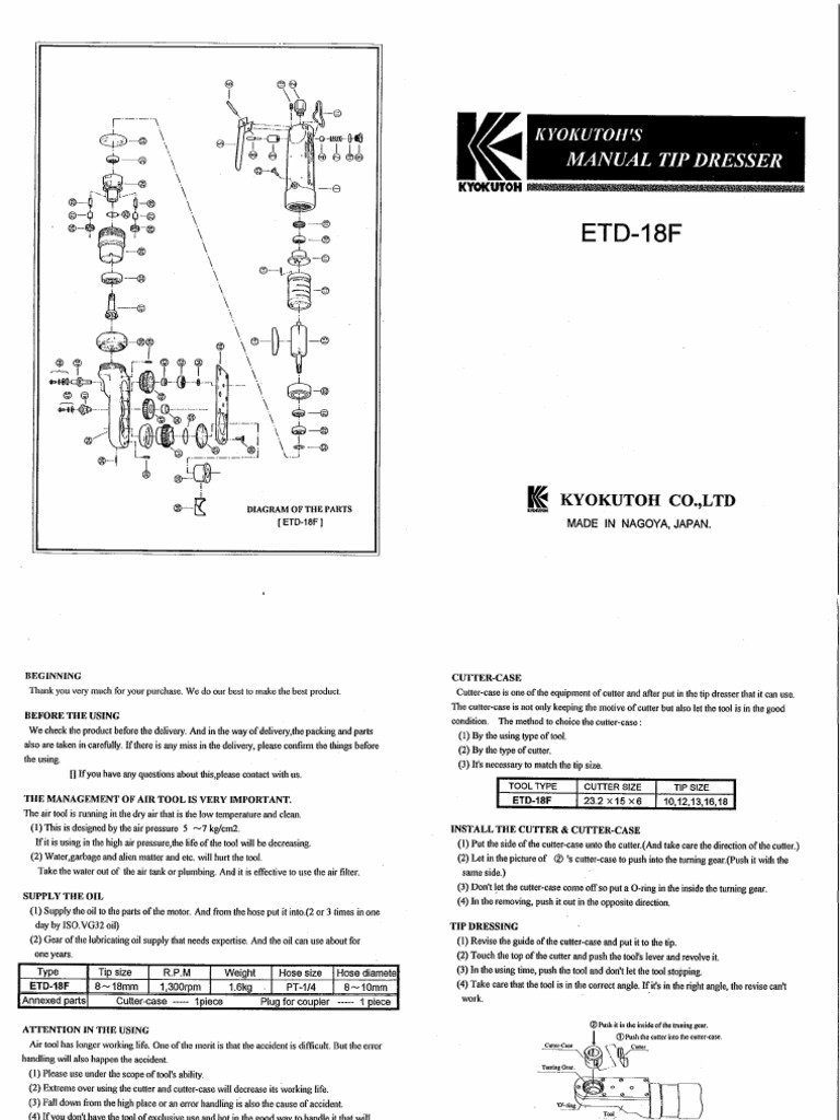 ETD18F, Manual, EN (Tip Dresser Kyokutoh) PDF