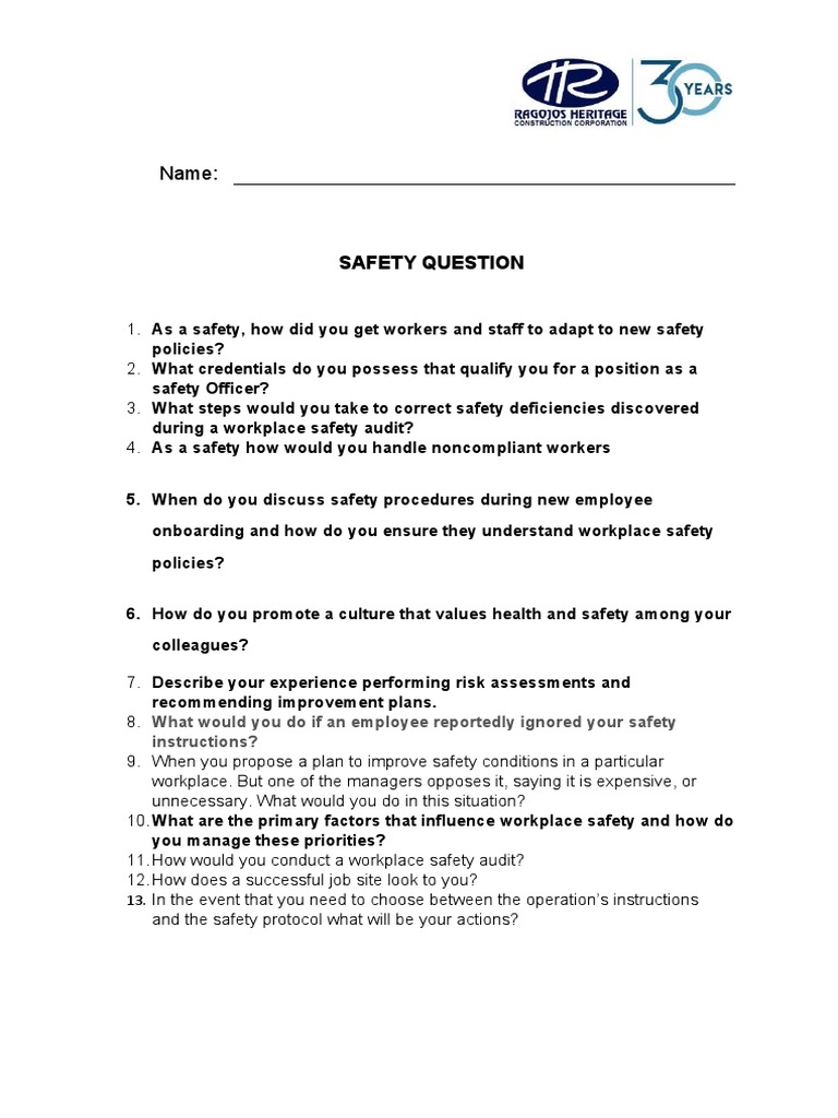 Name:: Safety Question | PDF