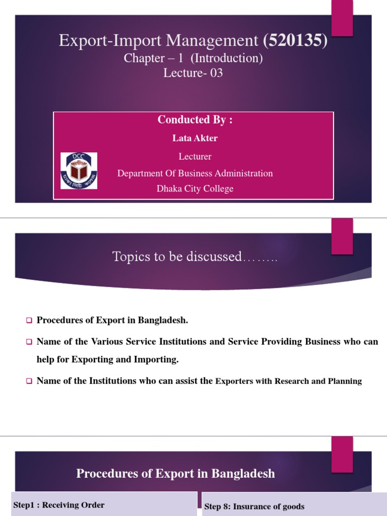 Export-Import Management (520135) : Chapter - 1 Introduction) Lecture ...