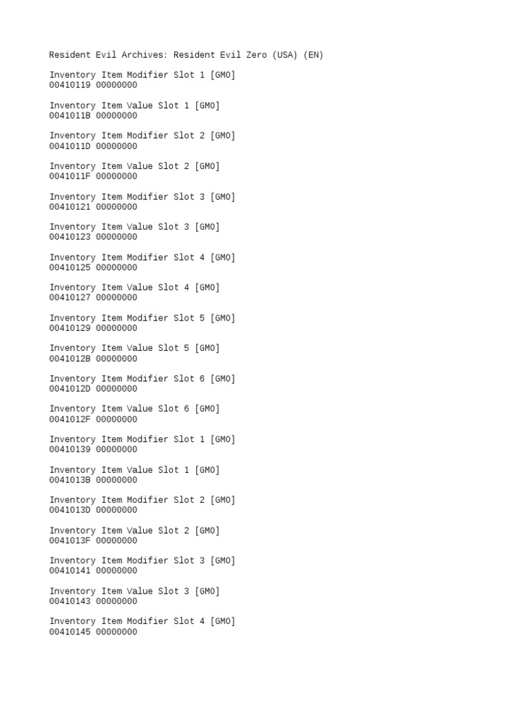 Resident Evil Zero Cheat Codes Guide | PDF