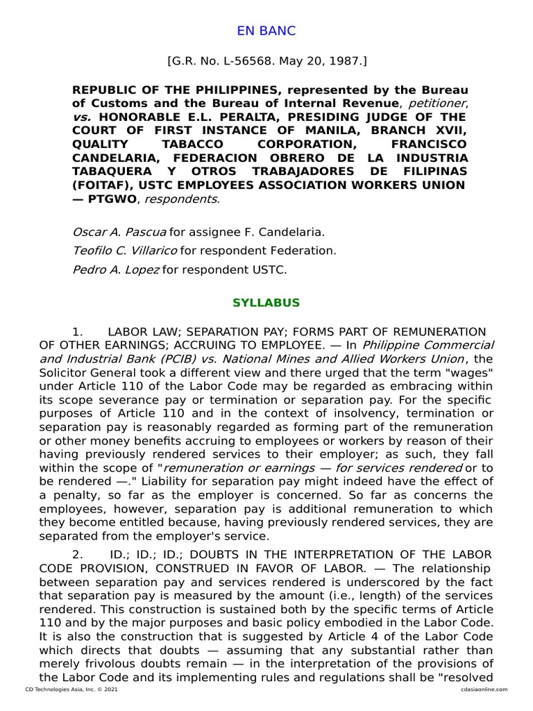 Republic V Peralta PDF Taxes Employment