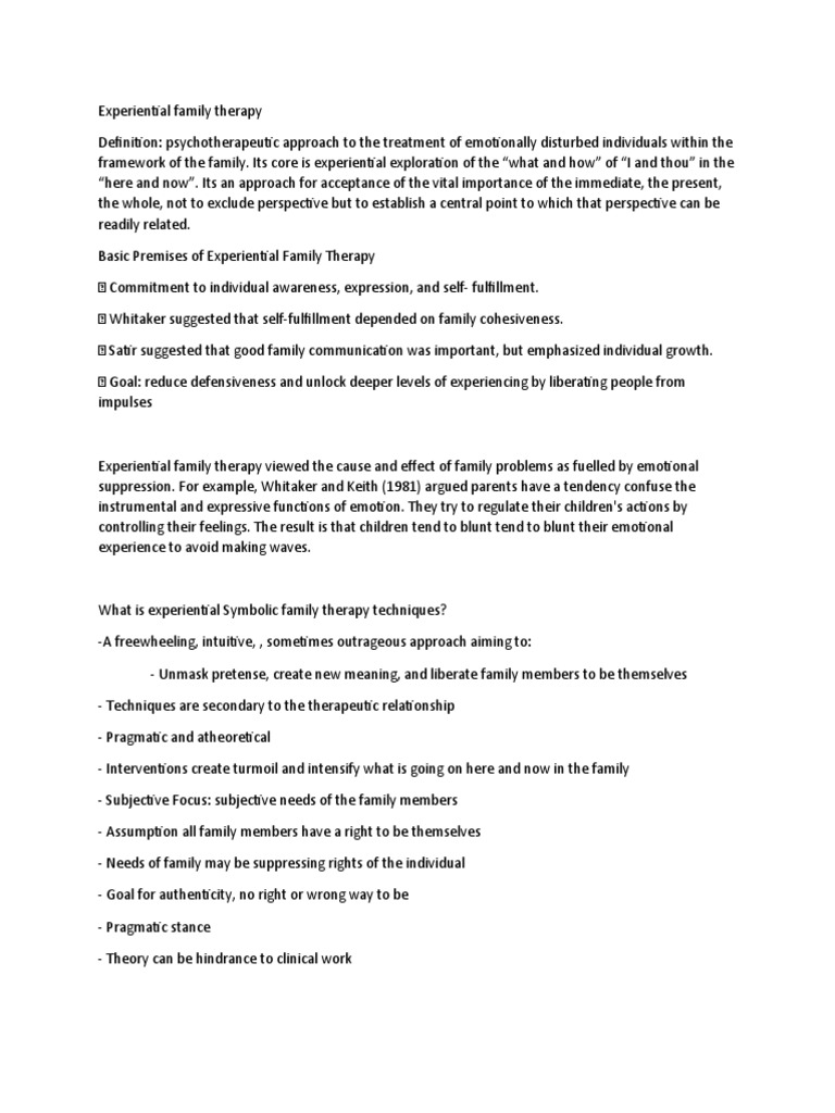 Overview of Experiential Family Therapy | PDF | Psychotherapy | Family ...