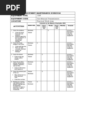 02 Equipment Maintenance Schedule