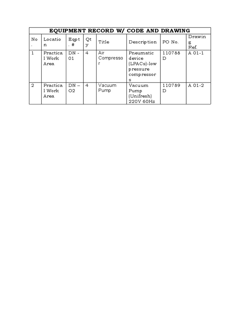 06 Equipment Record W Code and Drawing PDF