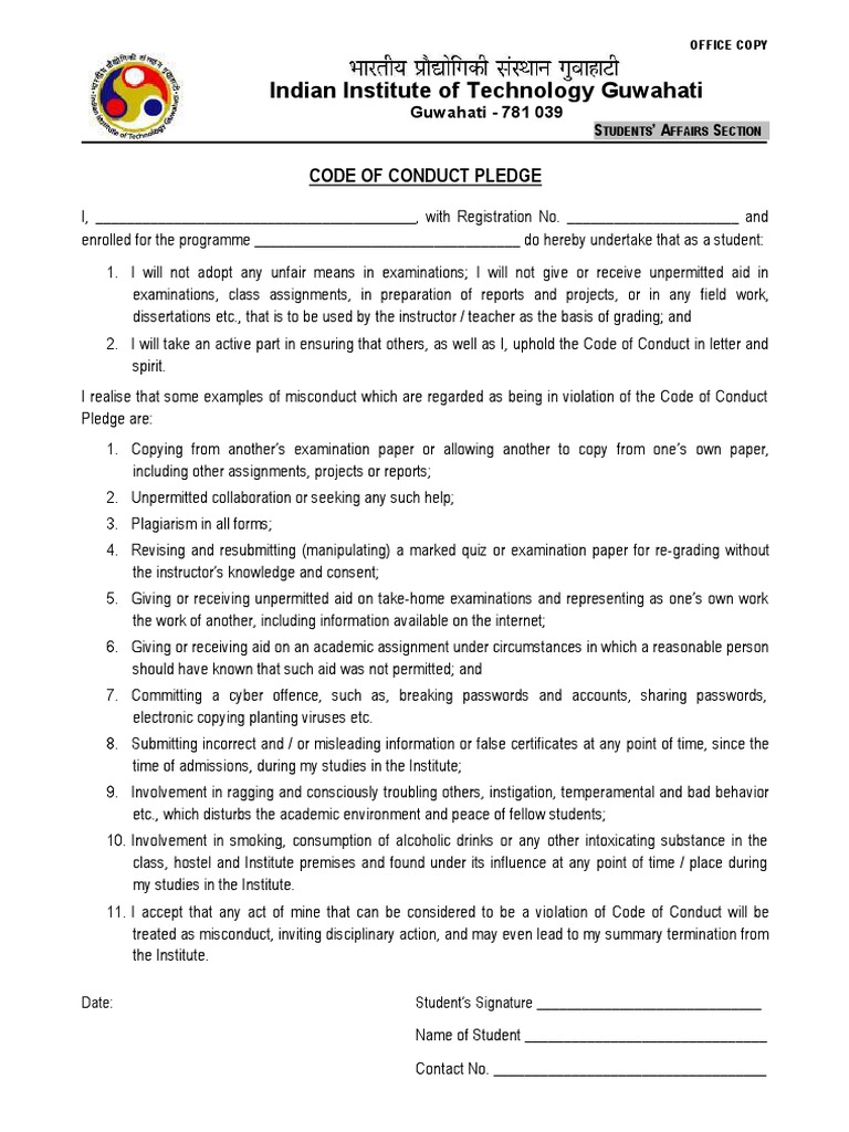 Code of Conduct Pledge | PDF | Test (Assessment) | Plagiarism
