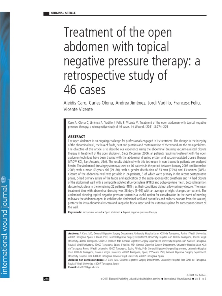 Treatment of The Open Abdomen With Topical Negative Pressure Therapy: A ...