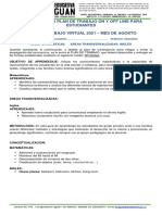 Formatos Plan de Trabajo On Y Off Line para Estudiantes Plan de Trabajo Virtual 2021 - Mes de Agosto