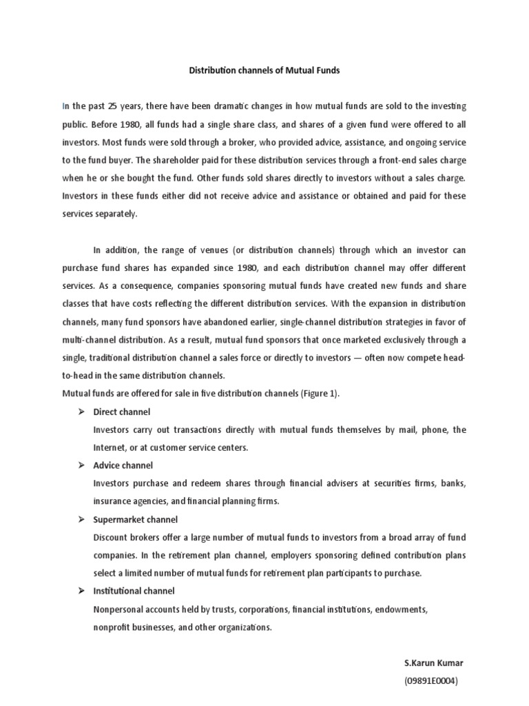 Distribution Channels of Mutual Funds PDF Mutual Funds Investor