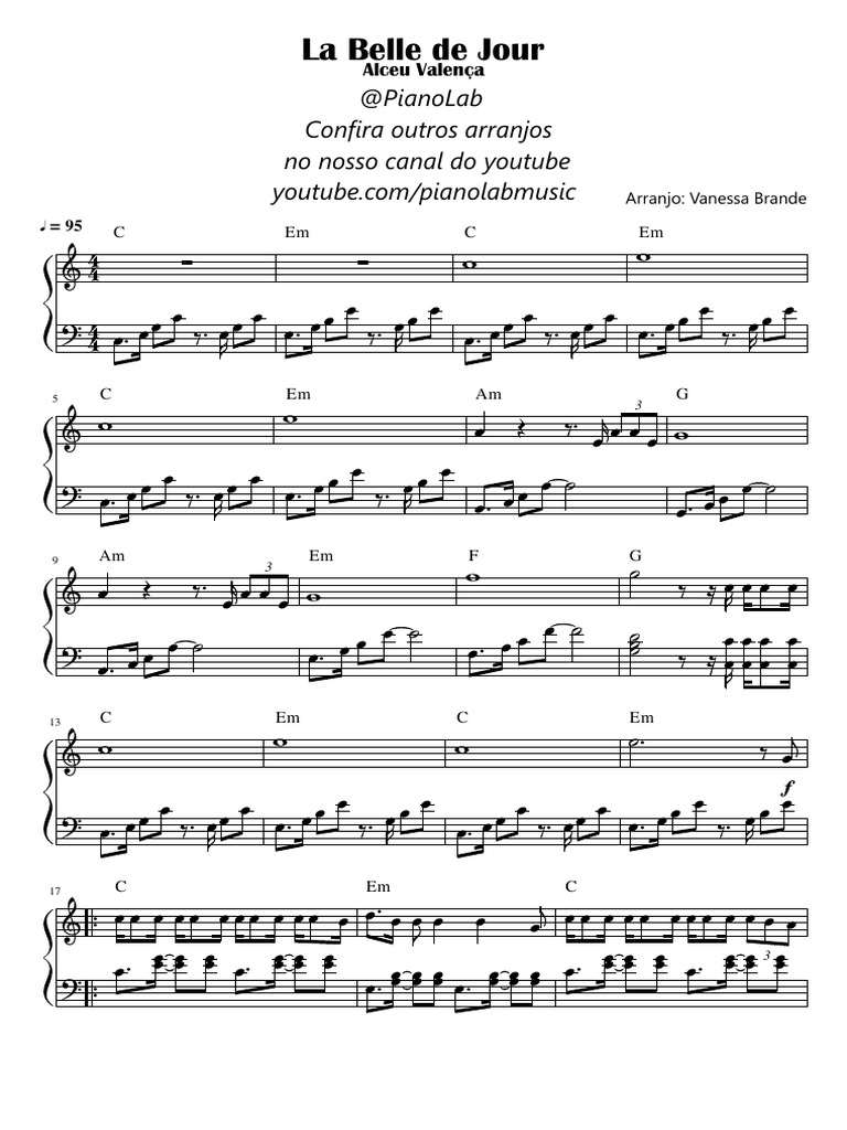 Arranjo para piano da canção "La Belle de Jour PDF
