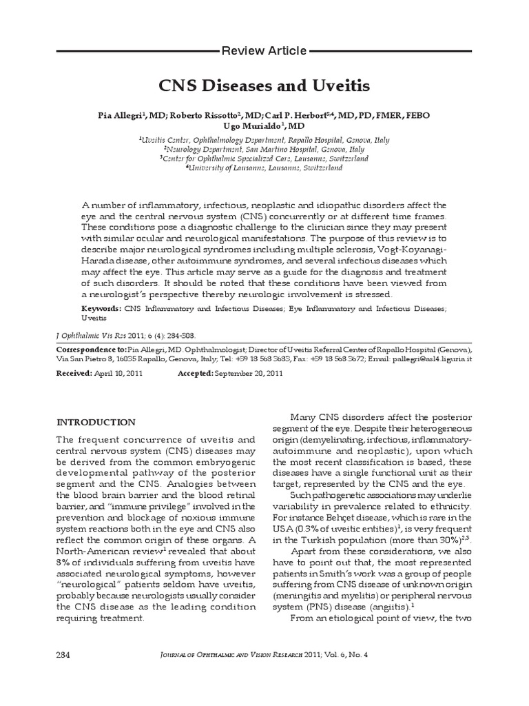 CNS Diseases and Uveitis PDF Multiple Sclerosis Herpes Simplex