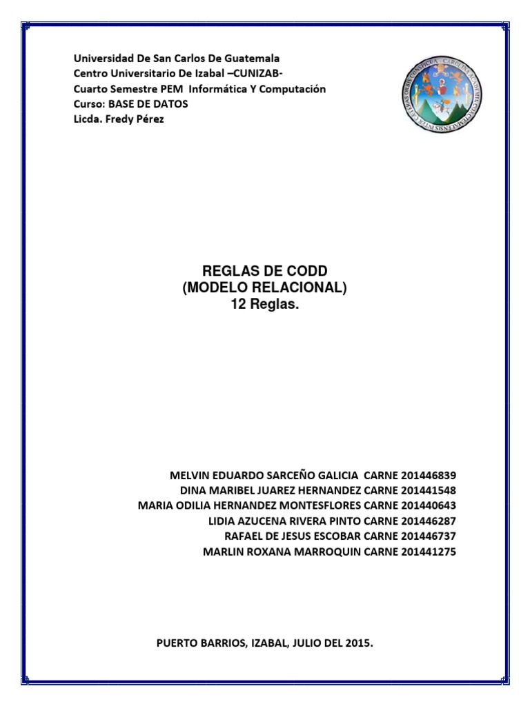 Reglas de Codd | PDF | Base de datos relacional | Bases de datos