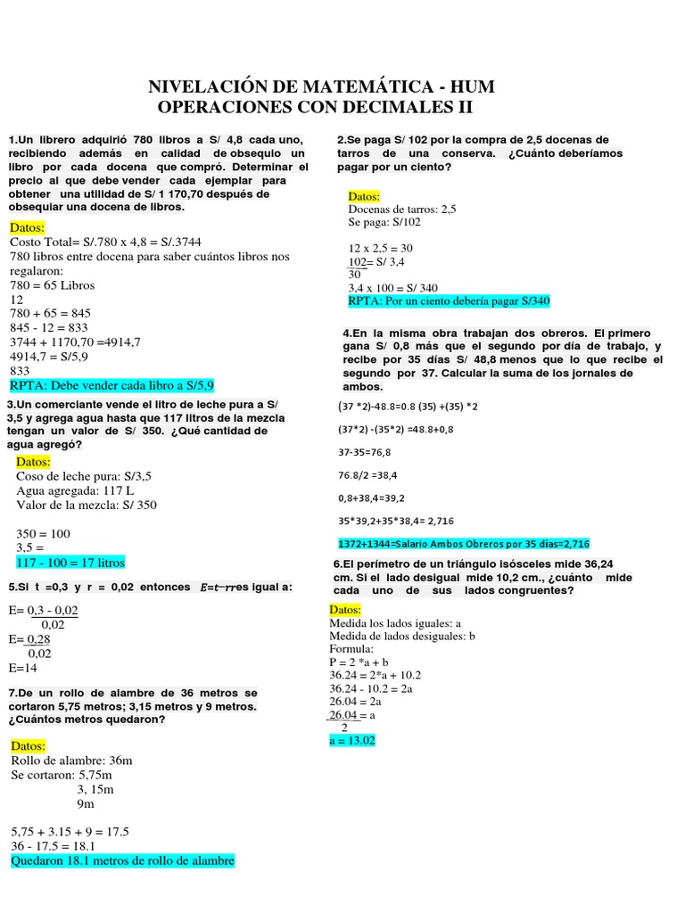 Problemas de matemáticas y operaciones | PDF