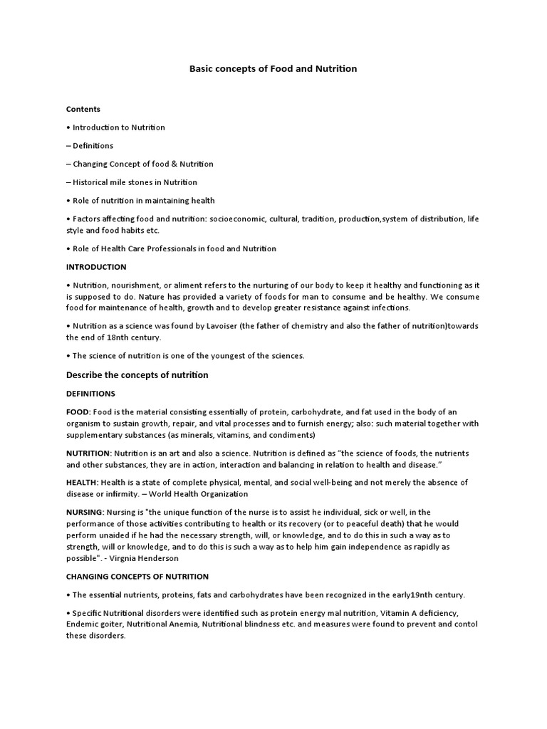 Basic Concepts of Food and Nutrition | PDF | Malnutrition | Foods